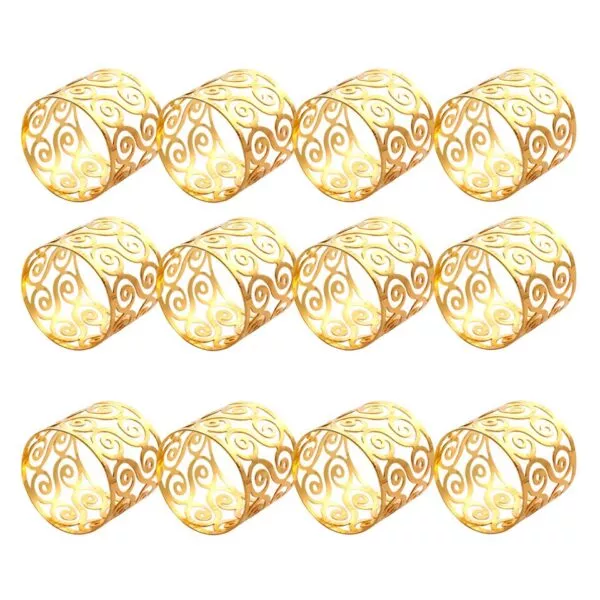 סט 12 חבקים למפיות שולחן בעיצוב אלגנטי יוקרתי בצבע זהב
